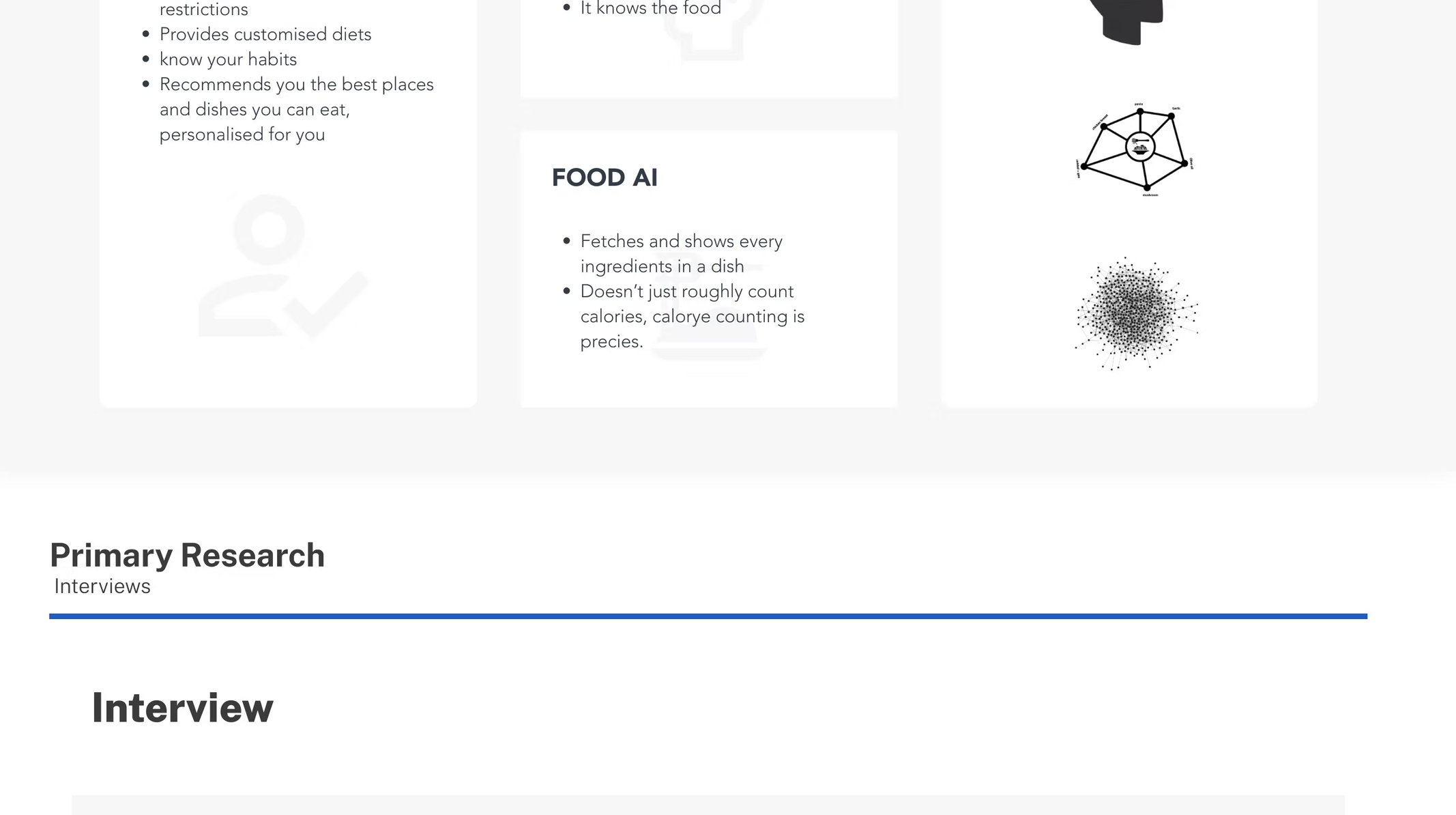 UM.AI objective board: Personalisation, Smart Search, Food AI — with a brain-network glyph.